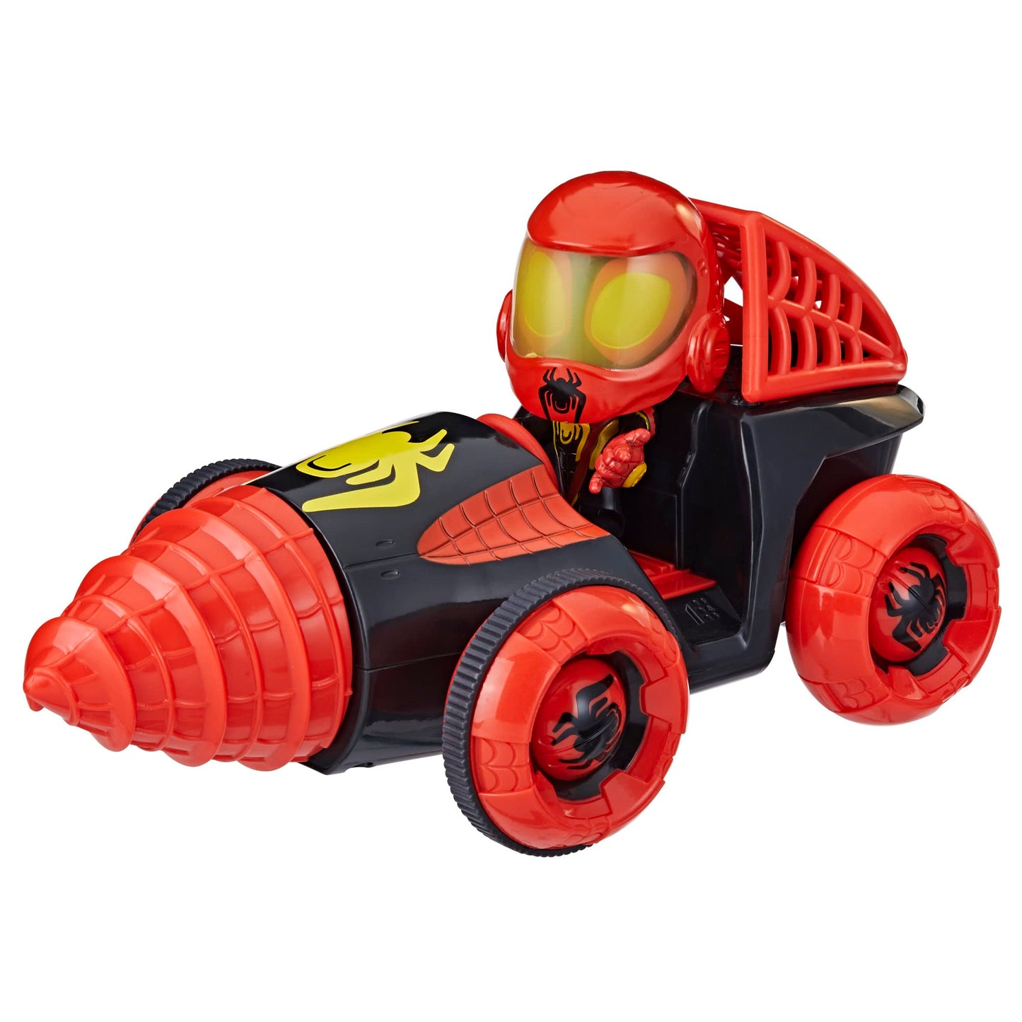 Marvel Spidey and His Amazing Friends Web-Spinners Miles with Drill Spinner, Car Playset with Vehicle, 4-Inch Scale Action Figure and Accessory, Toy Cars for Kids 3 and Up