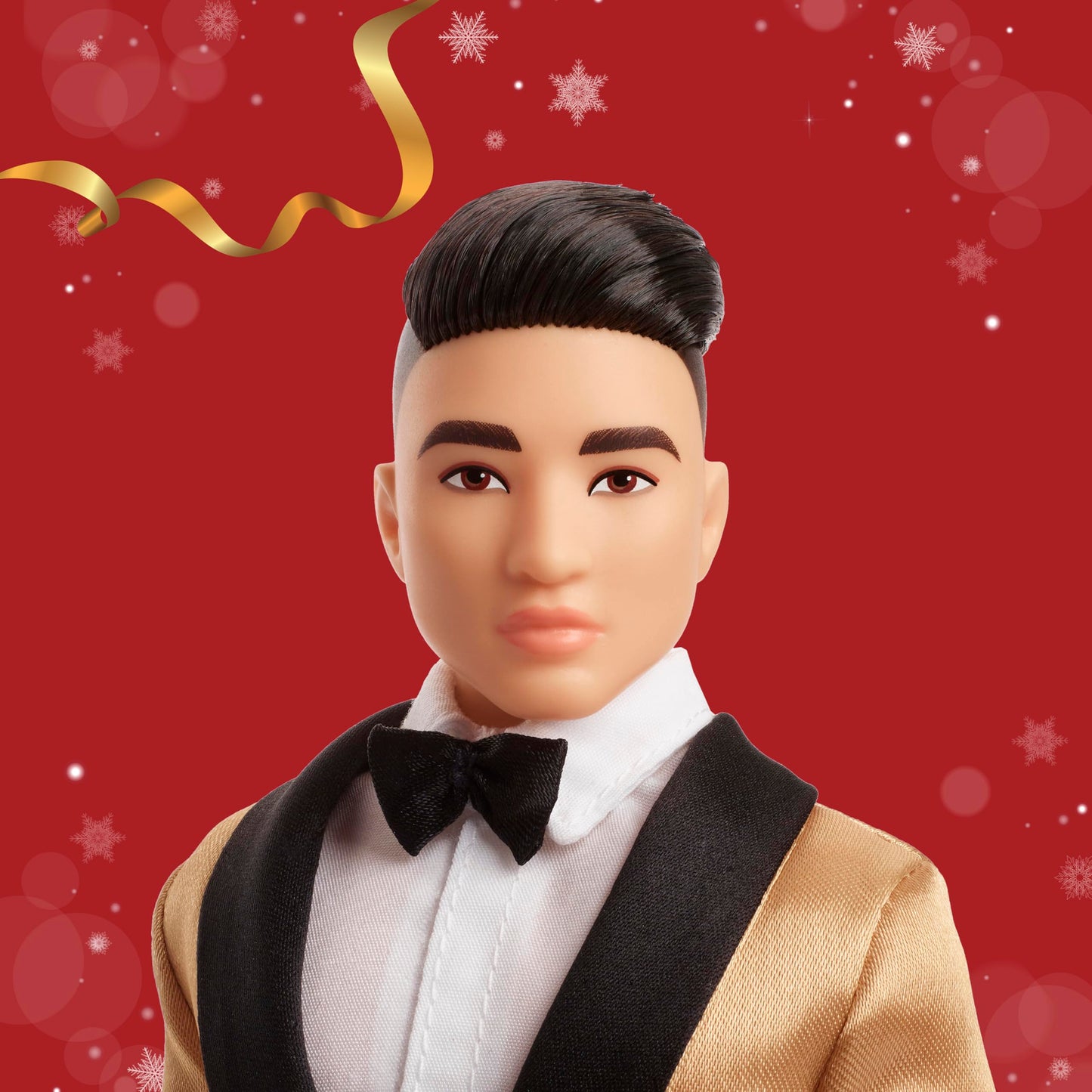 Barbie Signature 2025 Holiday Black Hair Ken Collectible Fashion Doll Wearing Full Suit with Golden Jacket in Displayable Packaging & Doll Stand