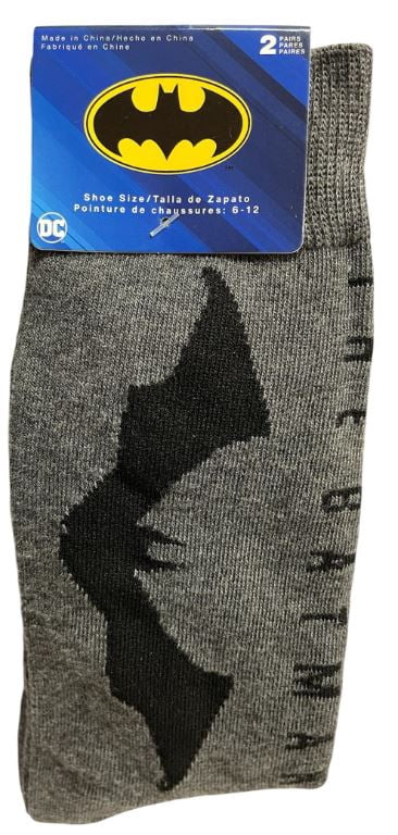 DC Batman Kids Crew Socks, 2-Pair Pack, Shoe Size 6-12