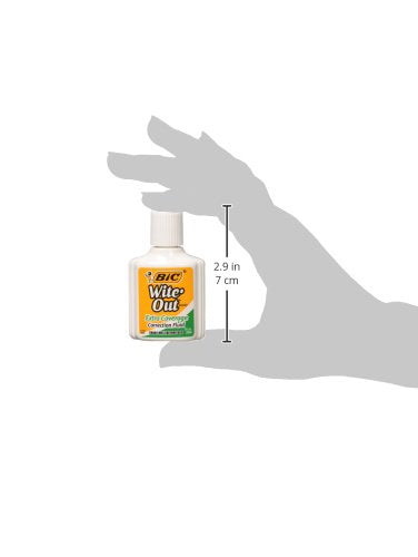 BIC Wite Out Extra Coverage Correction Fluid, 20 mL, White, Covers The Toughest Mistakes, 12-Count Pack