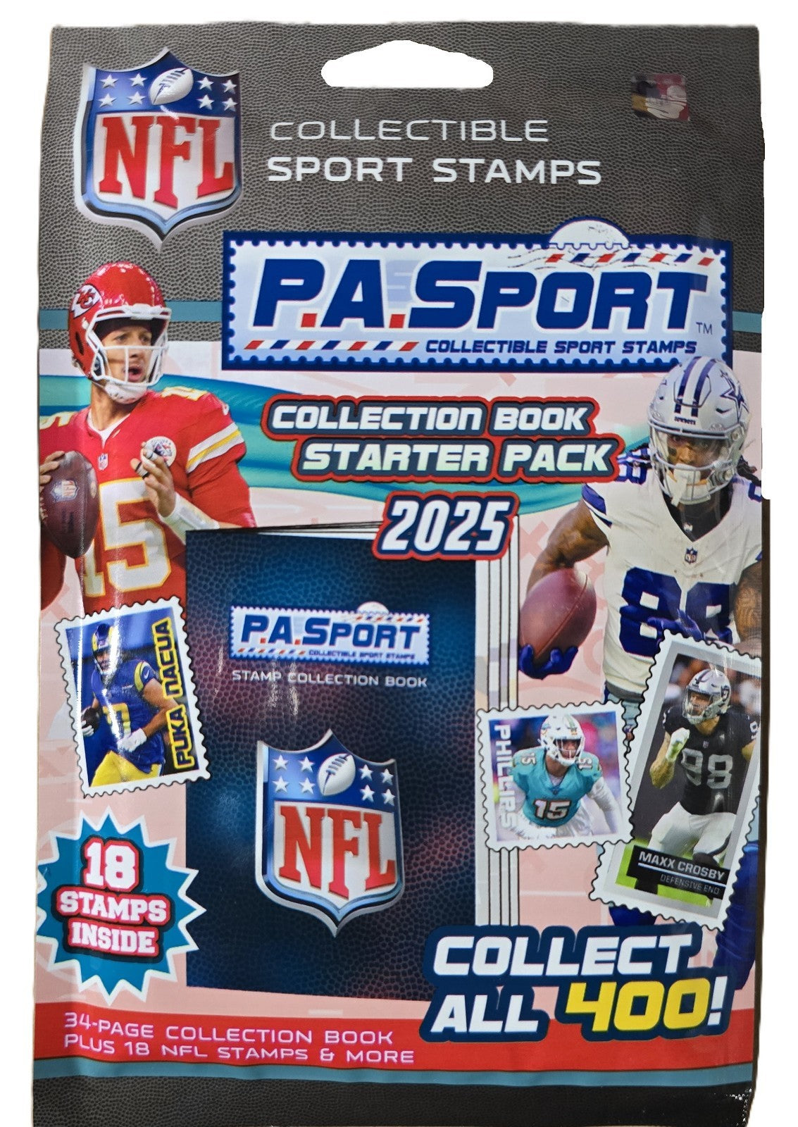 P.A. Sport NFL Stamp Collectible Book 2025 Starter Pack with Additional Display