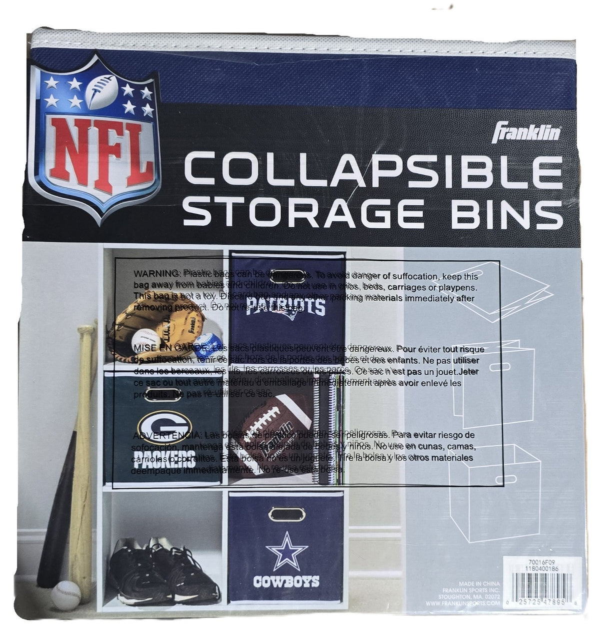 Franklin NFL New York Giants Collapsible Storage Bin 11x10.5x10.5IN