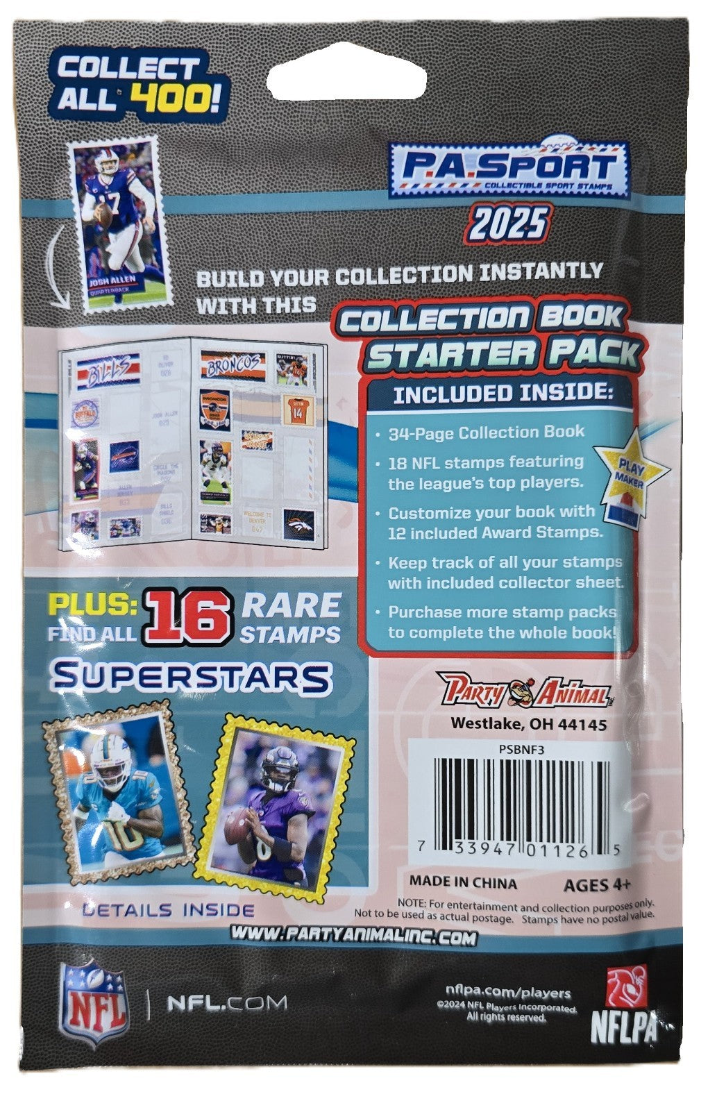 P.A. Sport NFL Stamp Collectible Book 2025 Starter Pack with Additional Display