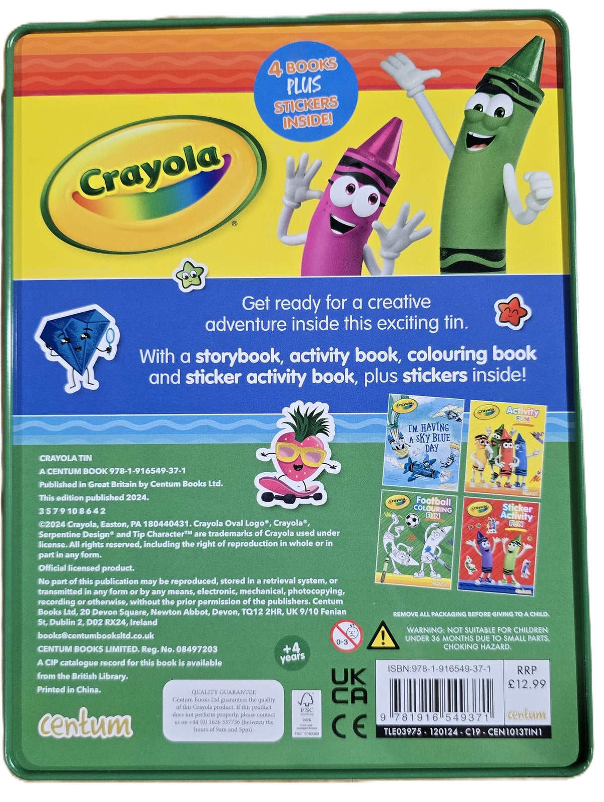 Centum Books Crayola Tin with 4 Activity and Coloring Books Plus Stickers