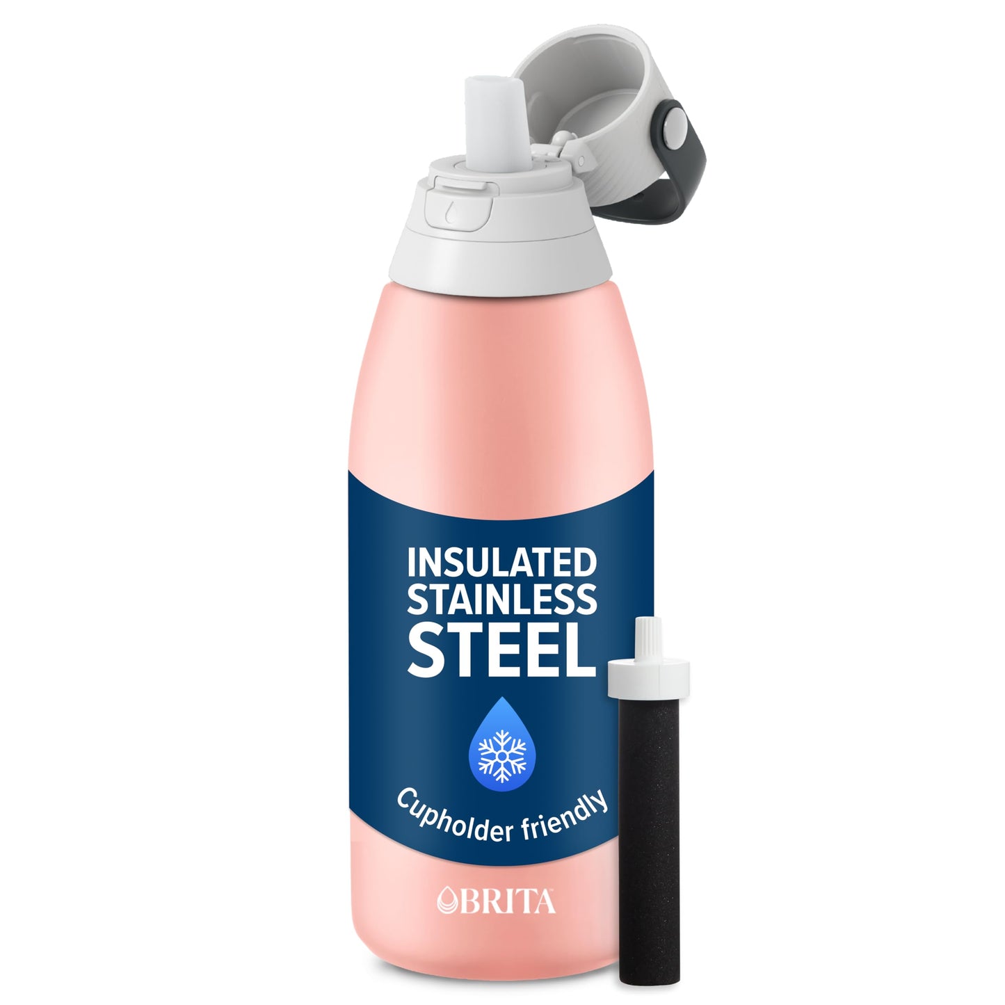Brita Stainless Steel Premium Filtering Water Bottle, BPA-Free, Reusable, Insulated, Replaces 300 Plastic Water Bottles, Filter Lasts 2 Months or 40 Gallons, Includes 1 Filter, Rose - 32 oz.