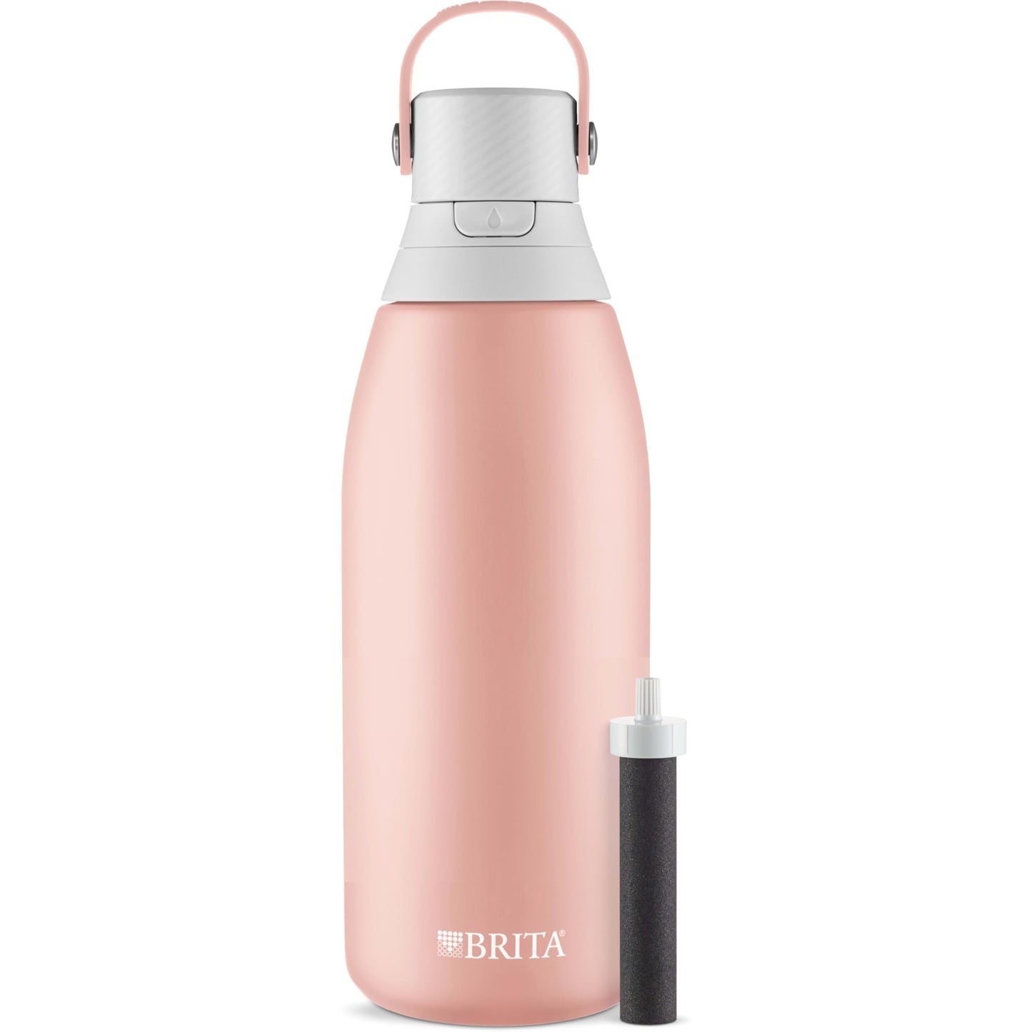 Brita Stainless Steel Premium Filtering Water Bottle, BPA-Free, Reusable, Insulated, Replaces 300 Plastic Water Bottles, Filter Lasts 2 Months or 40 Gallons, Includes 1 Filter, Rose - 32 oz.