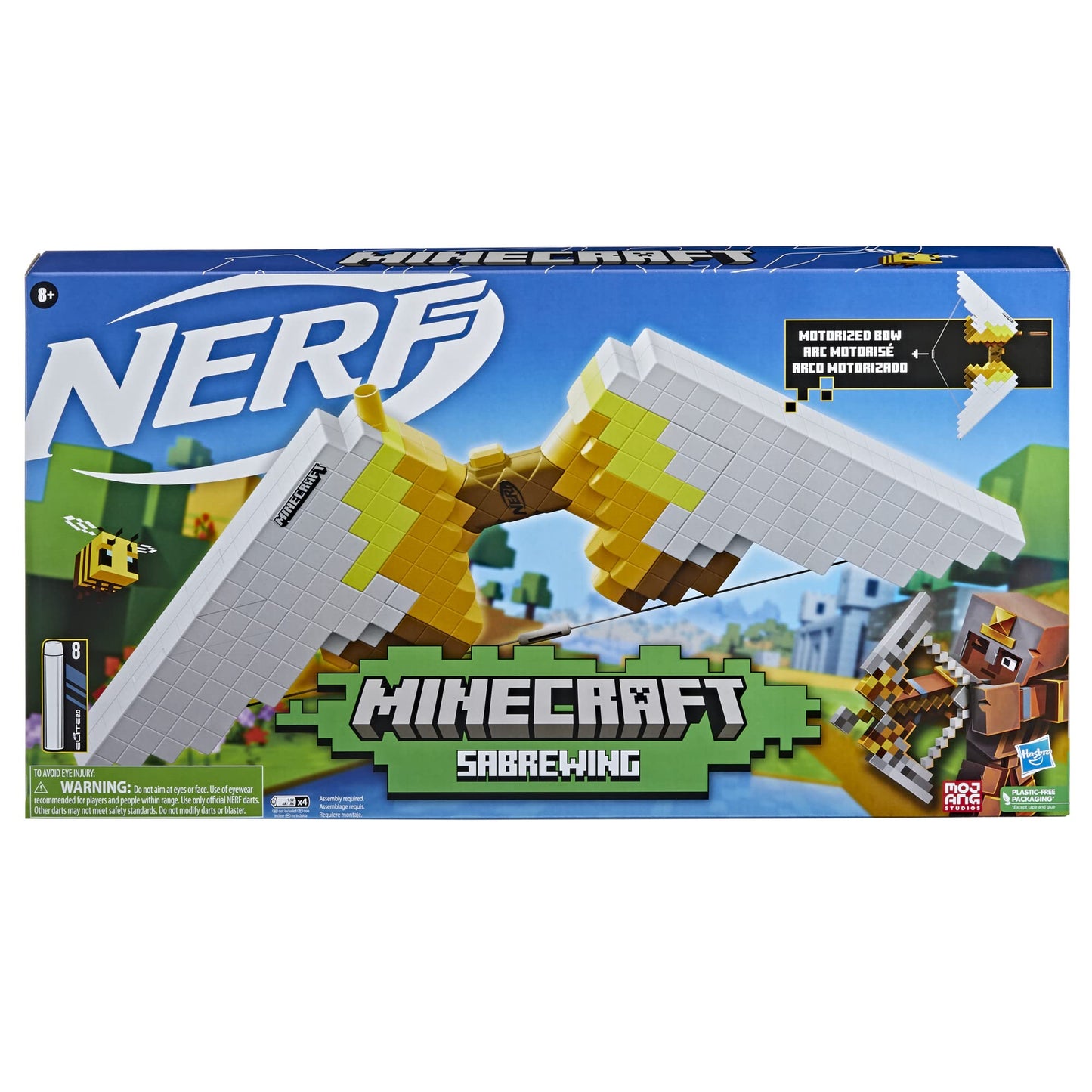 Nerf Minecraft Sabrewing Motorized Blaster Bow, 8 Elite Darts, 8-Dart Clip, Electric Full Auto Toy Foam Blasters
