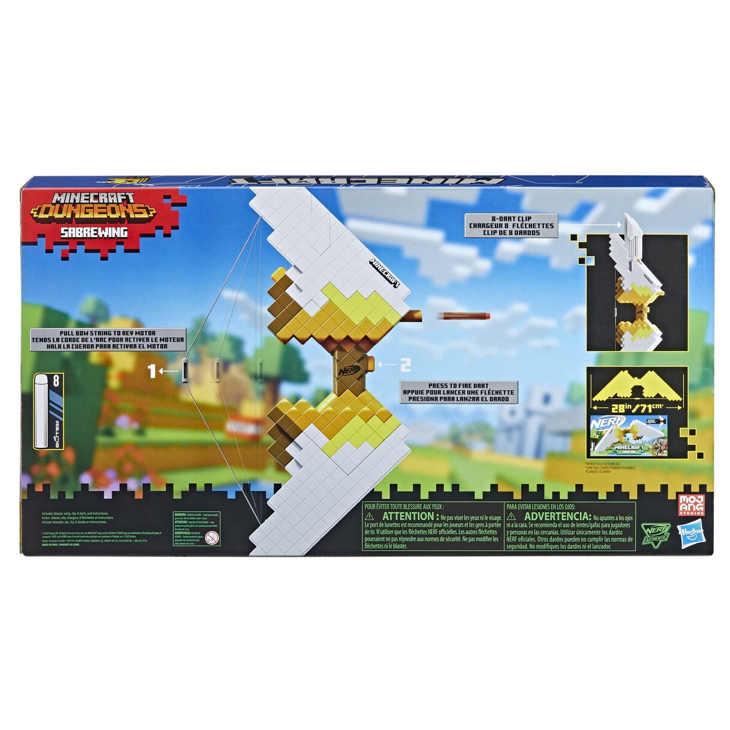 Nerf Minecraft Sabrewing Motorized Blaster Bow, 8 Elite Darts, 8-Dart Clip, Electric Full Auto Toy Foam Blasters