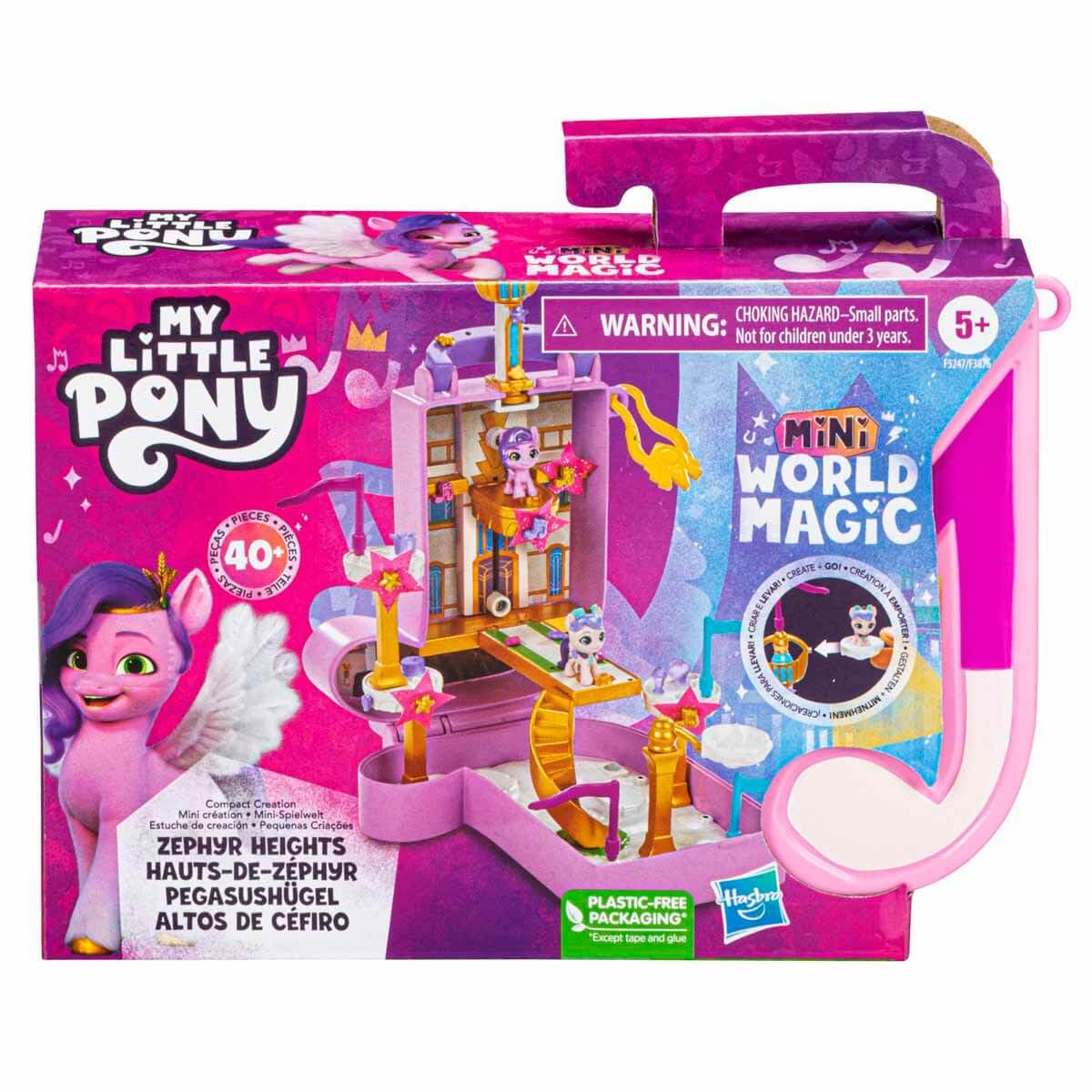 My Little Pony Mini World Magic Compact Creation Zephyr Heights Toy, Buildable Playset with Princess Pipp Petals Pony for Kids Ages 5 and Up