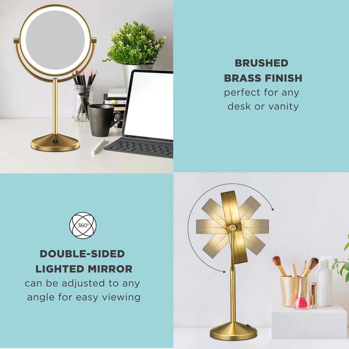 Conair Lighted LED Vanity Mirror 1X/10X Magnifying Brushed Brass