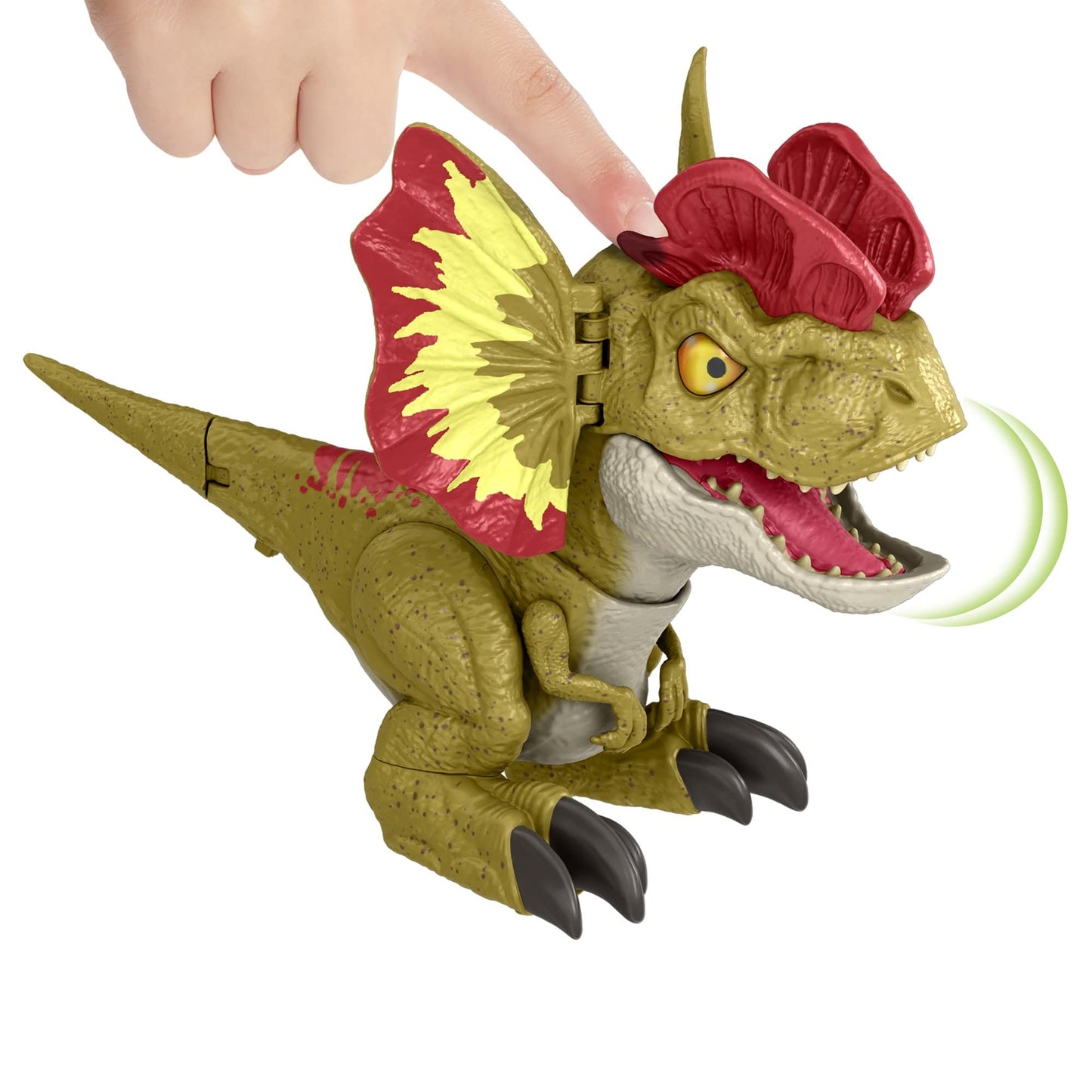 Mattel Jurassic World Dominion Uncaged Dinosaur Toy with Chomp Motion & Roar Sound, Rowdy Roars Dilophosaurus Dino Action Figure
