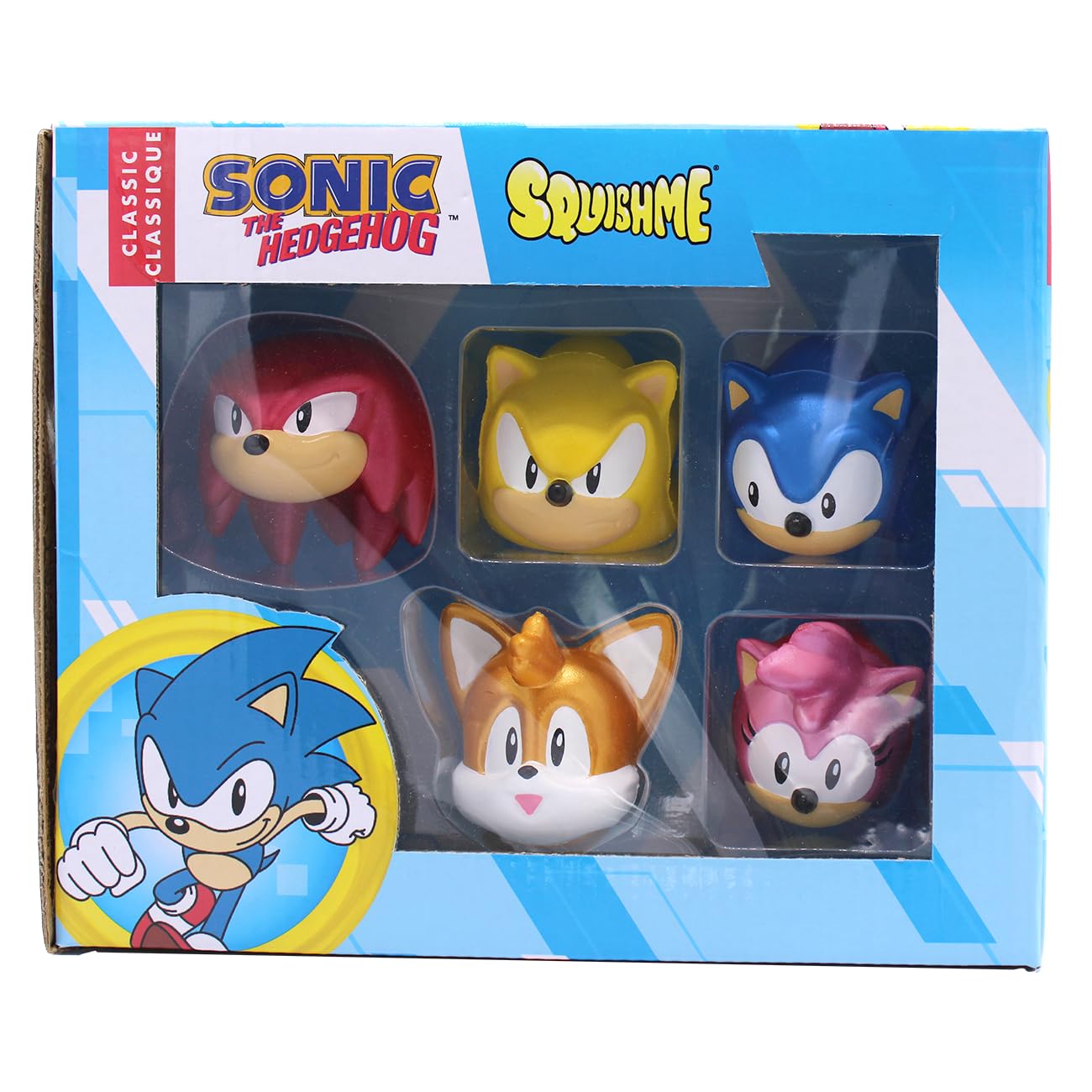Sonic The Hedgehog SquishMe Series 1 Collector’s Box – 5‑Pack PU Foam Squishy Set | Includes Sonic, Tails, Knuckles, Amy Rose, Super Sonic | Strawberry‑Scented Stress & Fidget Toys