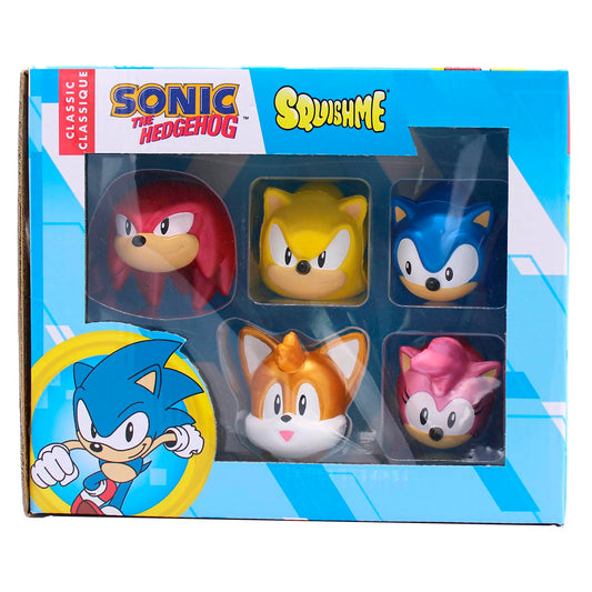 Sonic The Hedgehog SquishMe Series 1 Collector’s Box – 5‑Pack PU Foam Squishy Set | Includes Sonic, Tails, Knuckles, Amy Rose, Super Sonic | Strawberry‑Scented Stress & Fidget Toys