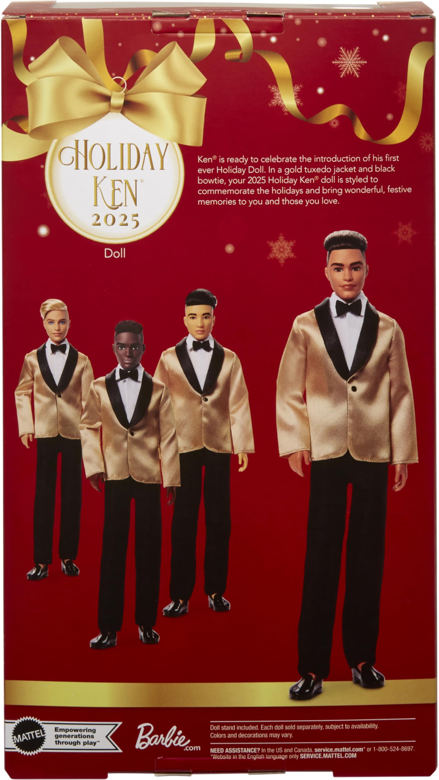 Barbie Signature 2025 Holiday Light Brown Hair Ken Collectible Fashion Doll Wearing Full Suit with Golden Jacket in Displayable Packaging & Doll Stand