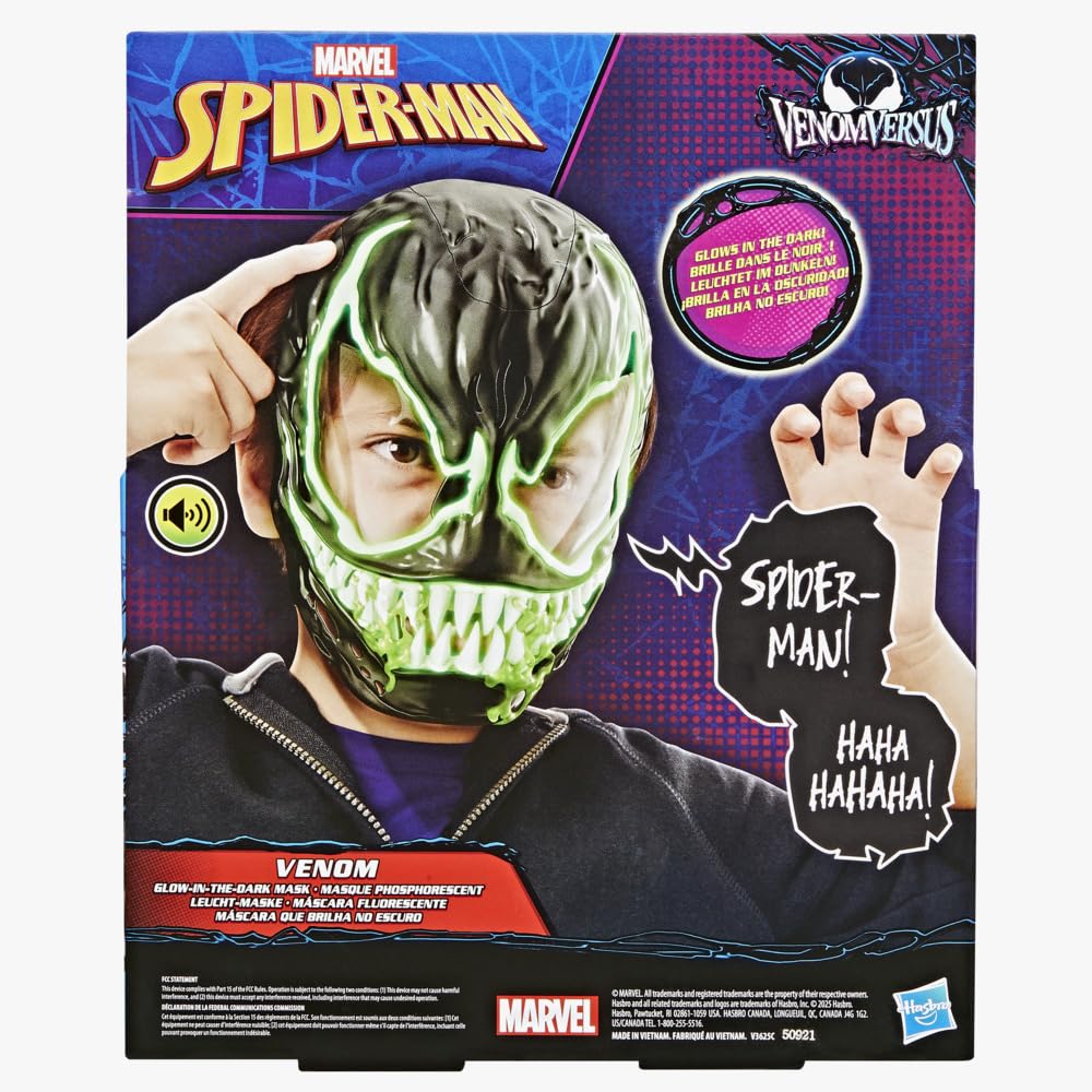 Marvel Spider-Man VenomVersus Venom Glow-in-The-Dark Mask for Role Play, Super Hero Toys for Kids, Ages 5+