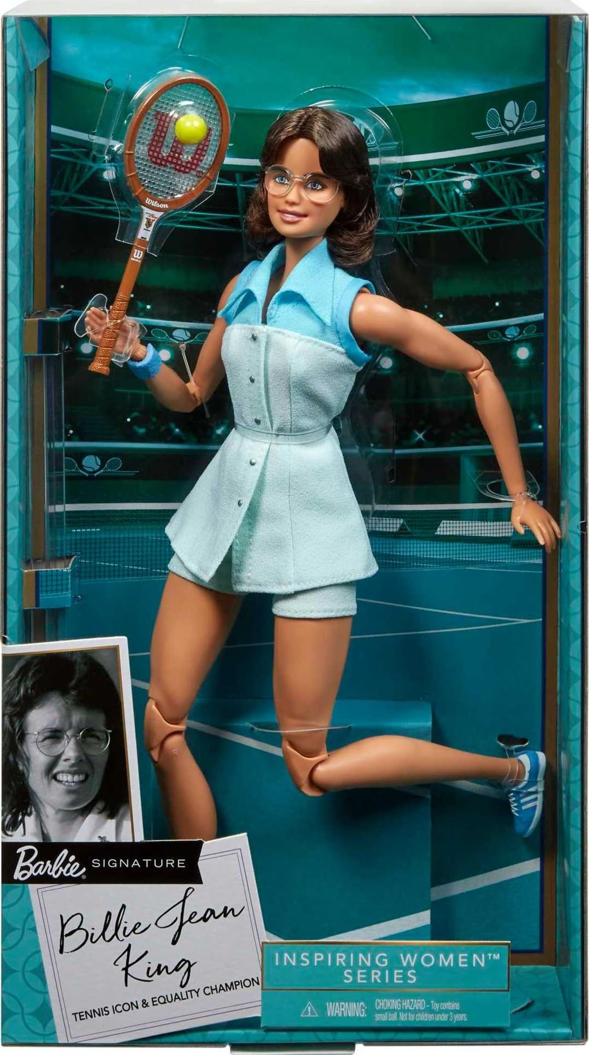 Barbie Inspiring Women Series Billie Jean King Collectible Doll, Approx. 12-in, Wearing Tennis Dress and Accessories, with Doll Stand and Certificate of Authenticity