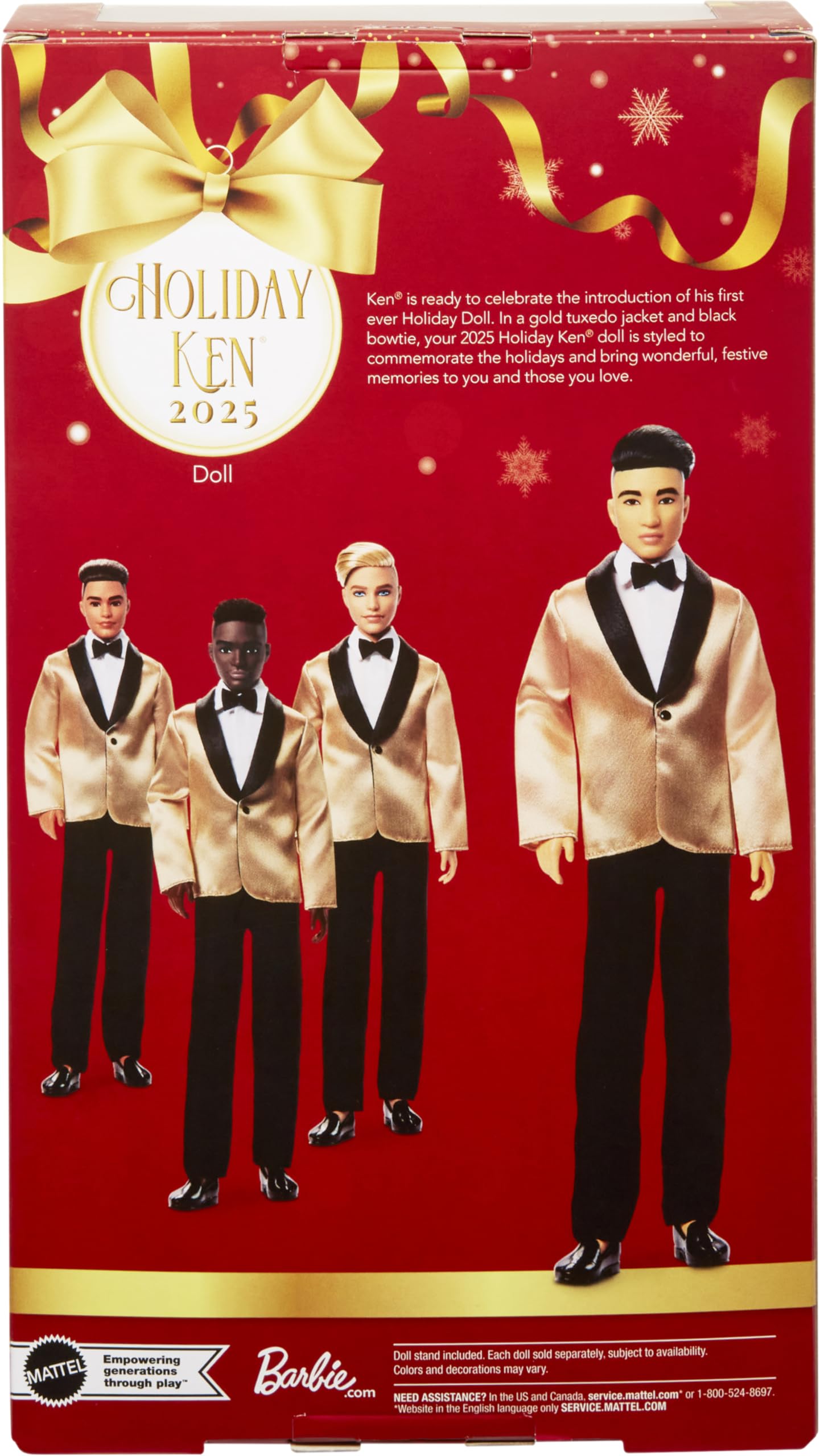Barbie Signature 2025 Holiday Black Hair Ken Collectible Fashion Doll Wearing Full Suit with Golden Jacket in Displayable Packaging & Doll Stand
