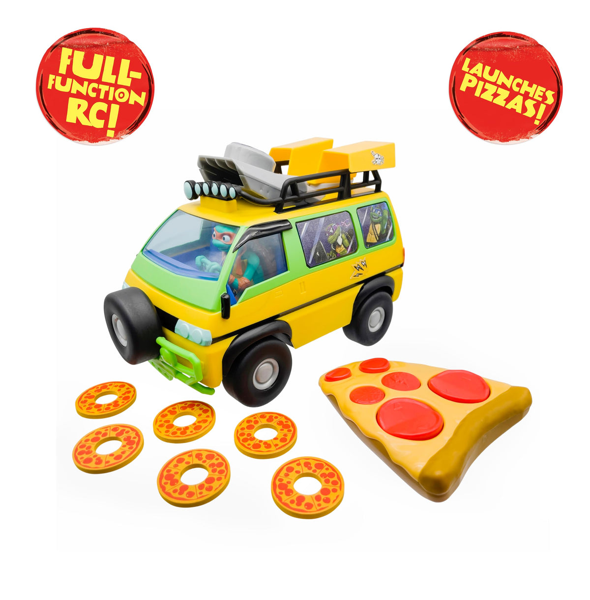TMNT Mutant Mayhem Pizza Blaster RC Vehicle with 6 Foam Pizza Launchers