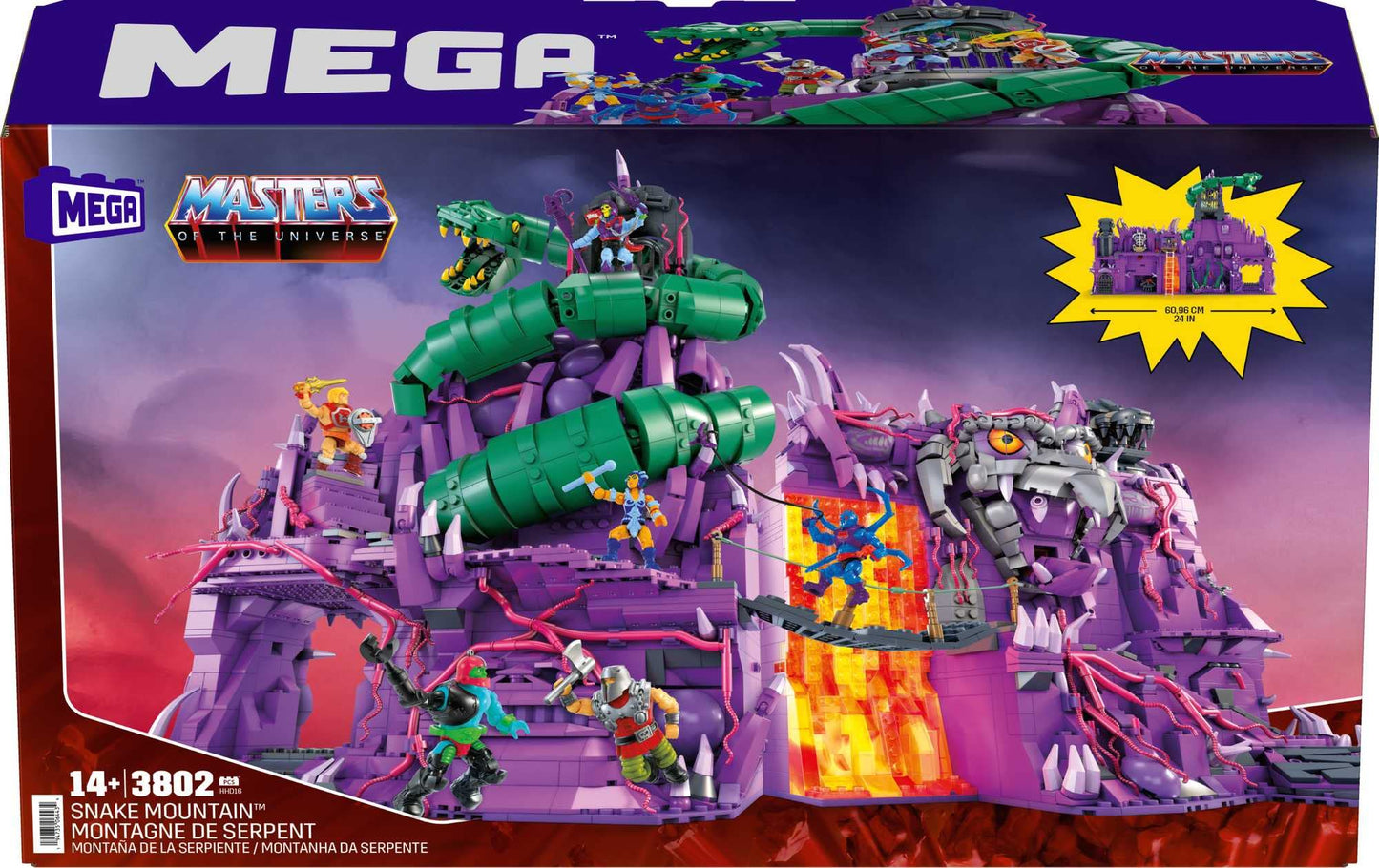 MEGA Masters of The Universe Building Toys Set, Snake Mountain with 3802 Pieces, 24 Inches Wide, 6 Micro Action Figures, Adult Collectible