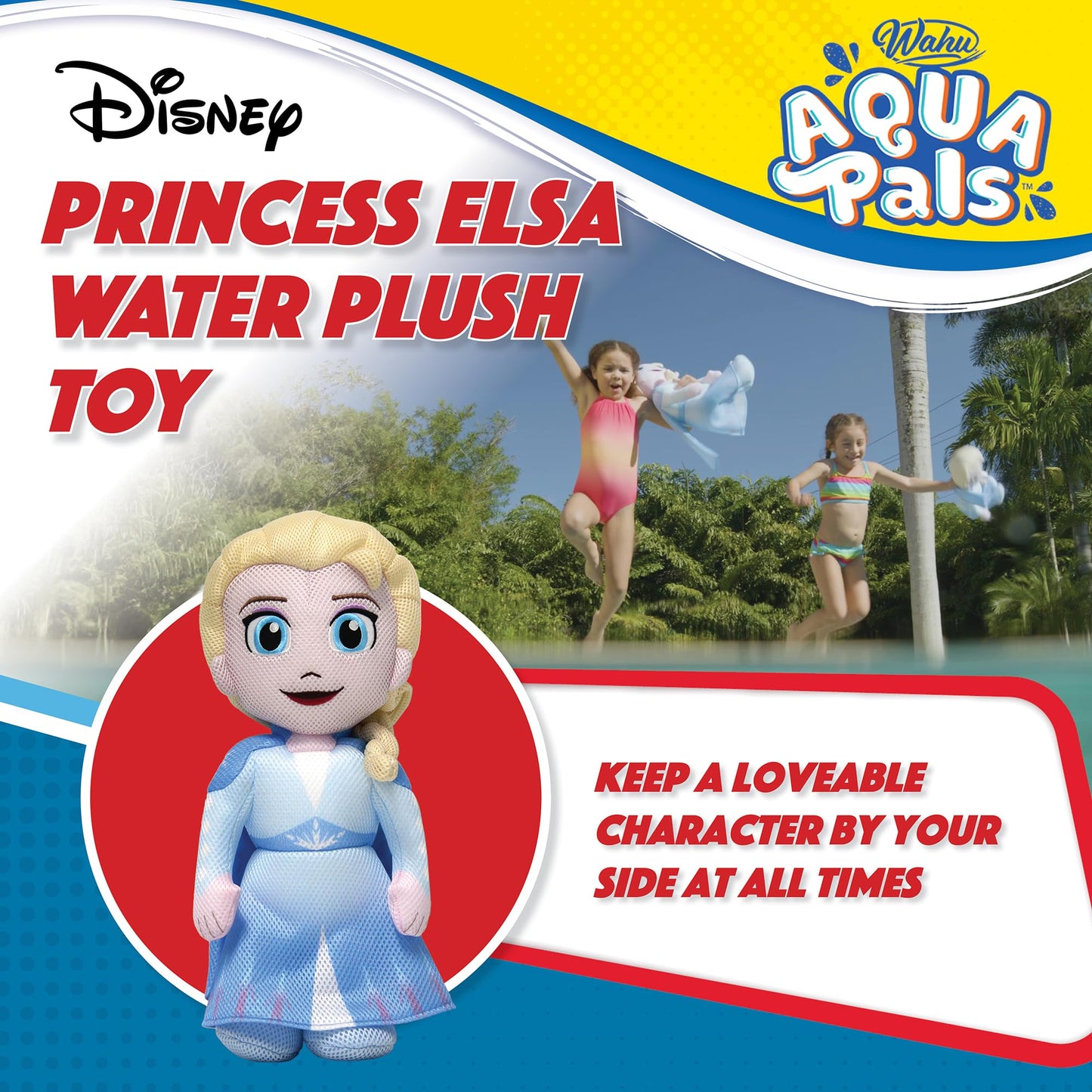 Wahu Aqua Pals Disney Classic Elsa Plush Water Toy for Kids Ages 2+, Fast-Drying Waterproof Plush Doll Toy for Pool and Bathtub, Medium, Blue/White, 16"