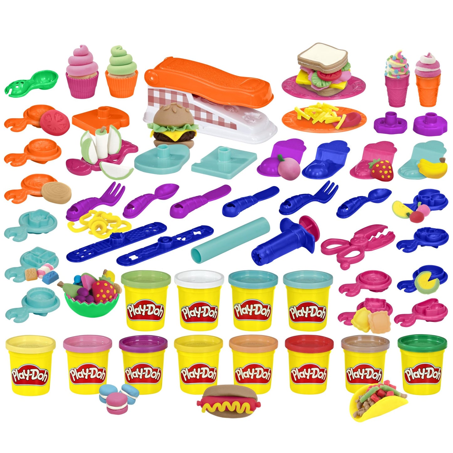 Play-Doh Kitchen Creations Fun Factory Playset, Arts and Crafts Toy for Kids 3 Years and Up with 12 Cans and 42 Tools (Amazon Exclusive)