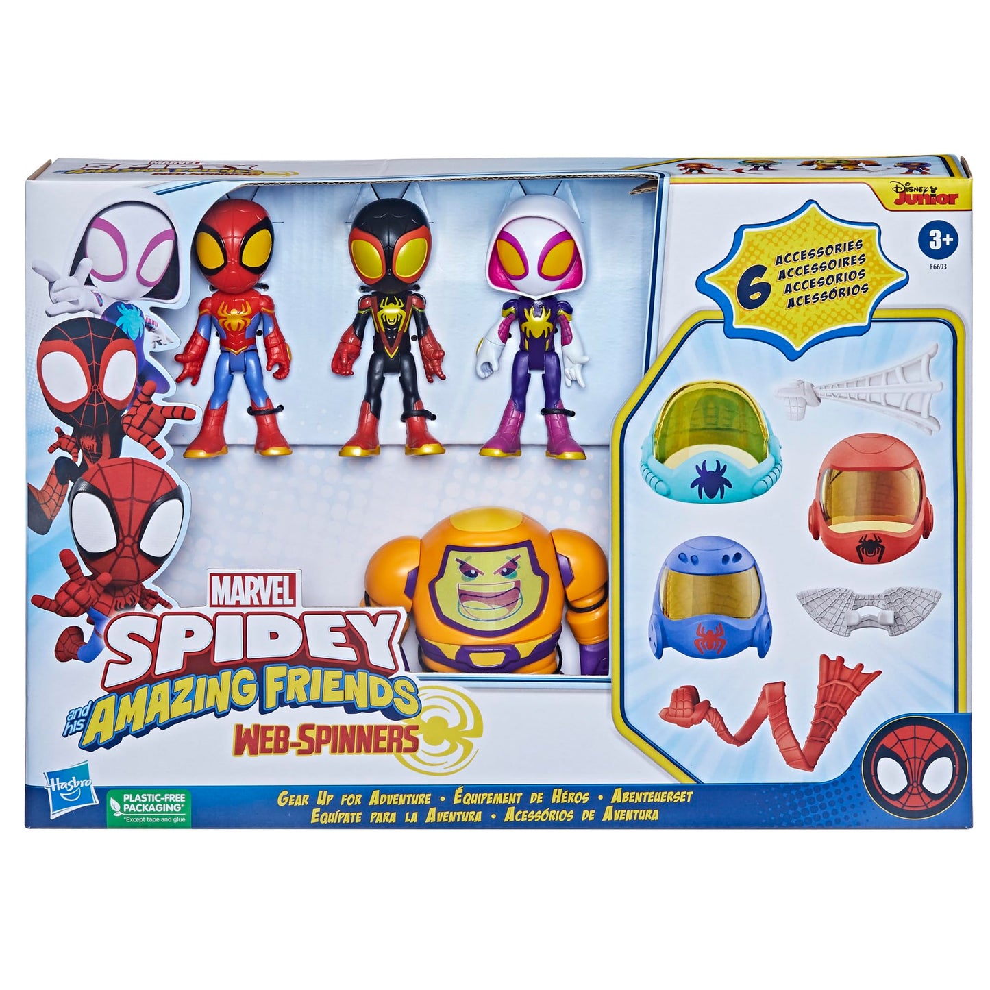 Spidey and his Amazing Friends Marvel Web-Spinners Gear Up for Adventure 4-Pack, 4-Inch Action Figures with 6 Accessories, Super Hero Toys for Kids 3+ (Amazon Exclusive)