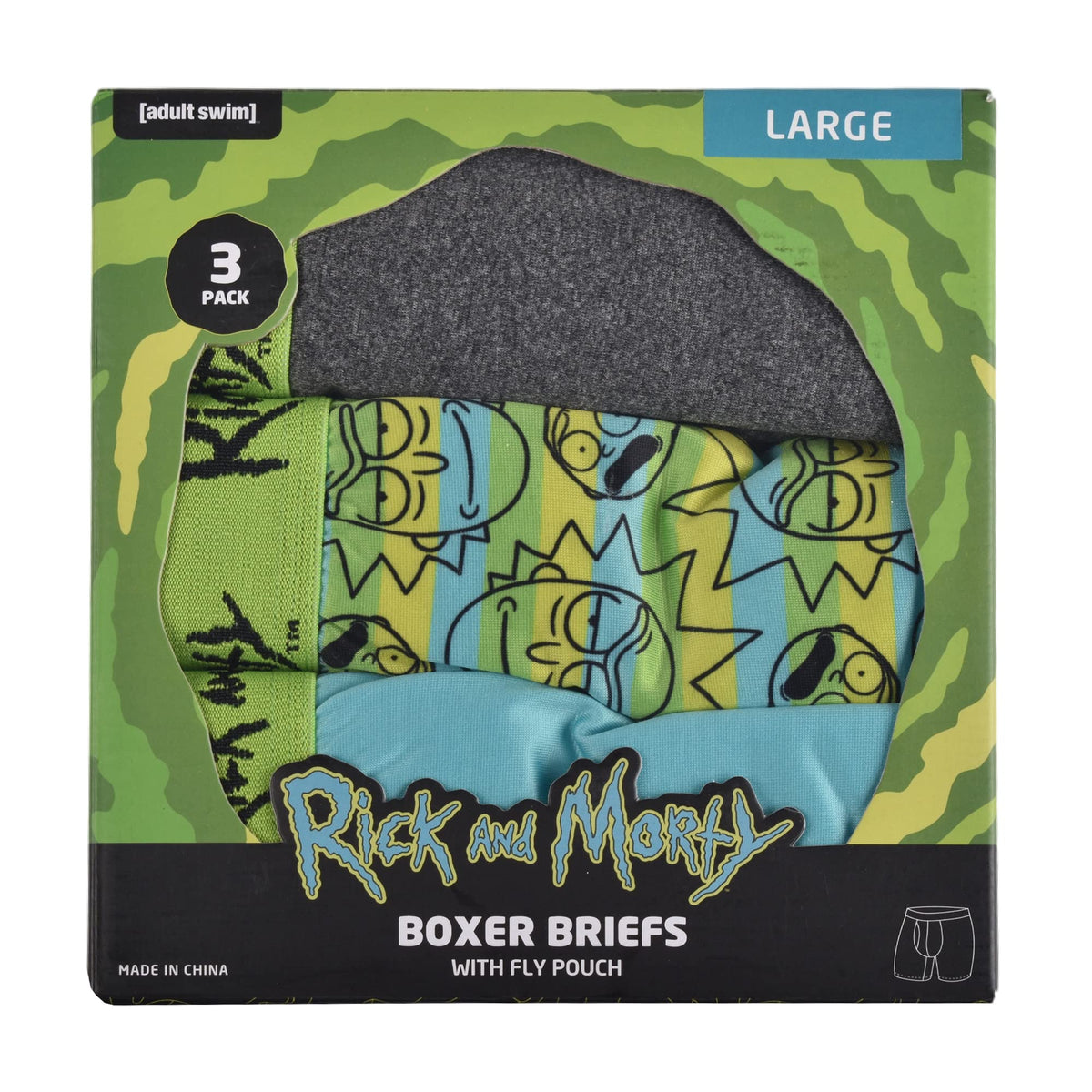 Rick and Morty Men's 3-Pack Comfort Boxer Brief Underwear, Small
