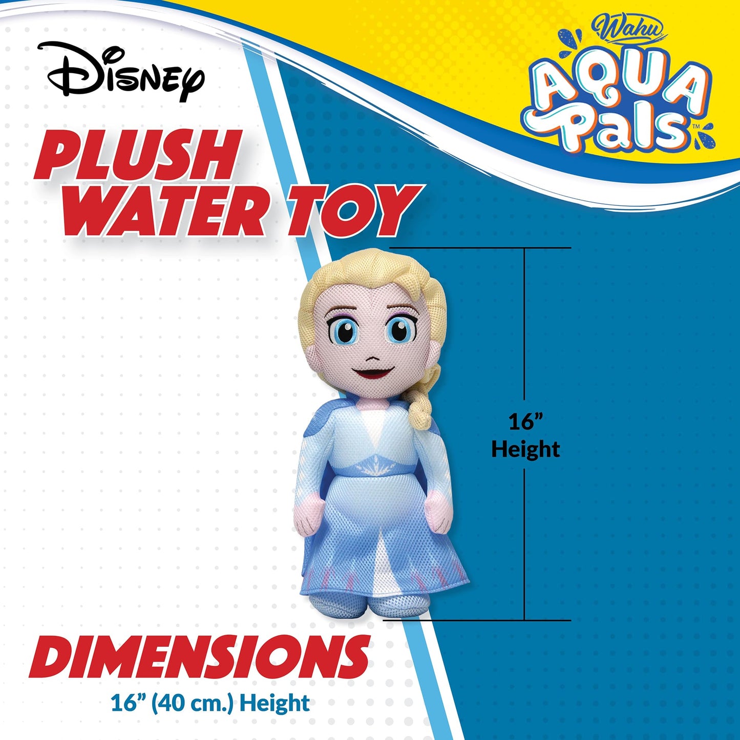 Wahu Aqua Pals Disney Classic Elsa Plush Water Toy for Kids Ages 2+, Fast-Drying Waterproof Plush Doll Toy for Pool and Bathtub, Medium, Blue/White, 16"