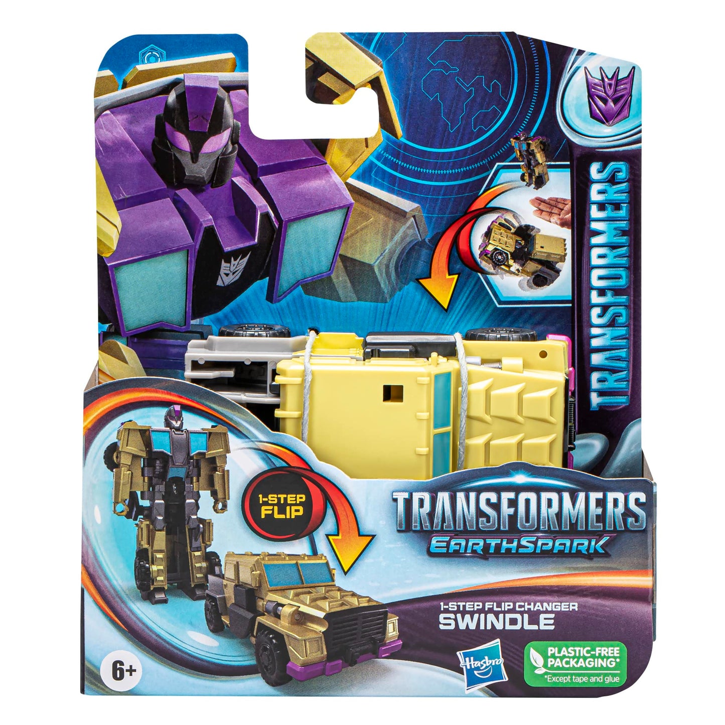 Transformers Toys EarthSpark 1-Step Flip Changer Swindle 4-Inch Action Figure, Robot Toys for Ages 6 and Up