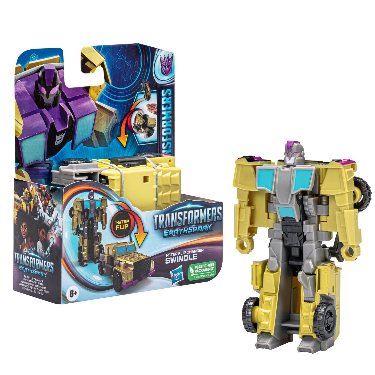 Transformers Toys EarthSpark 1-Step Flip Changer Swindle 4-Inch Action Figure, Robot Toys for Ages 6 and Up