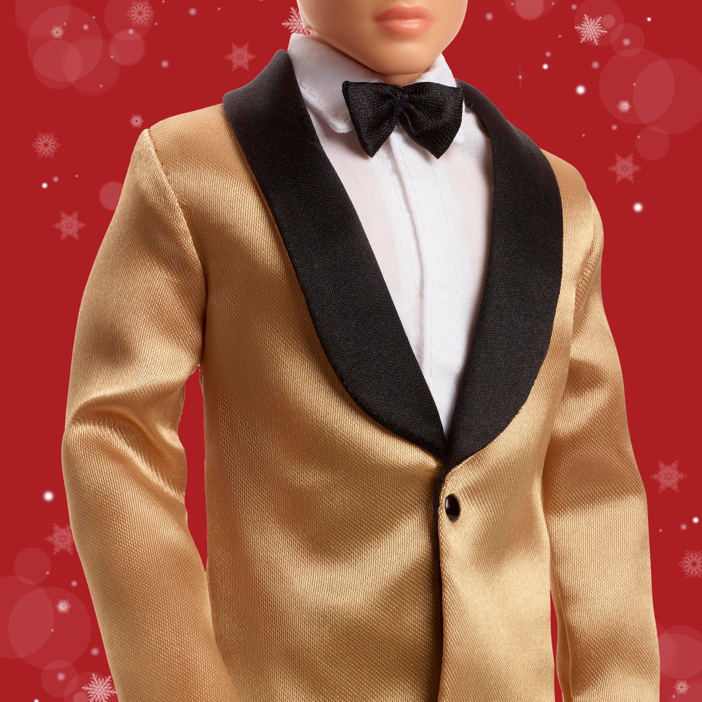 Barbie Signature 2025 Holiday Black Hair Ken Collectible Fashion Doll Wearing Full Suit with Golden Jacket in Displayable Packaging & Doll Stand