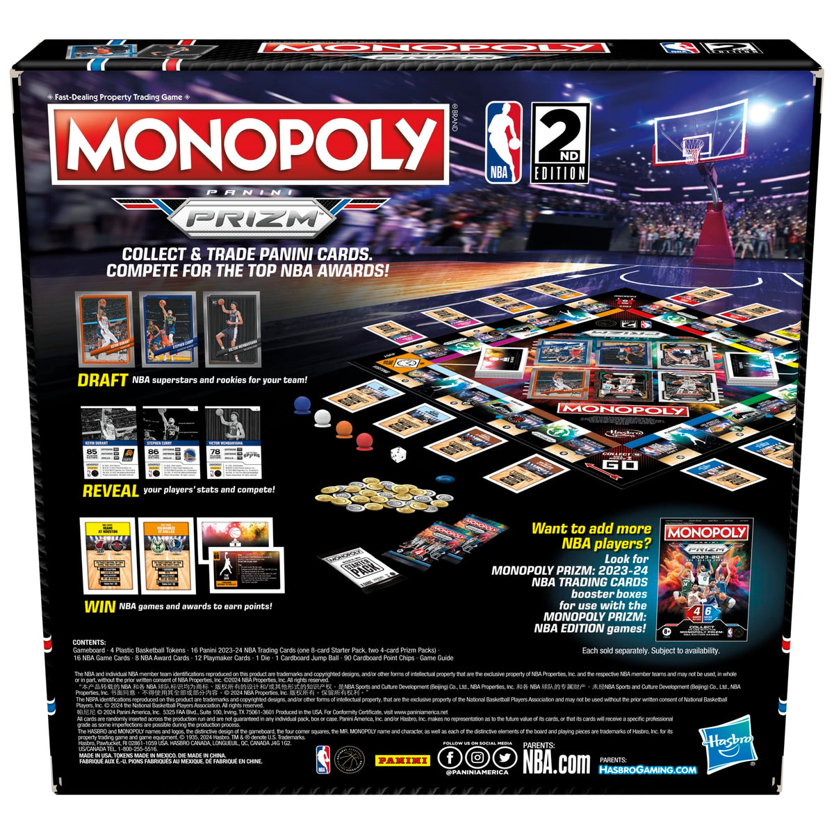 Monopoly Prizm: NBA 2nd Edition Board Game with 2023-24 Panini Trading Cards